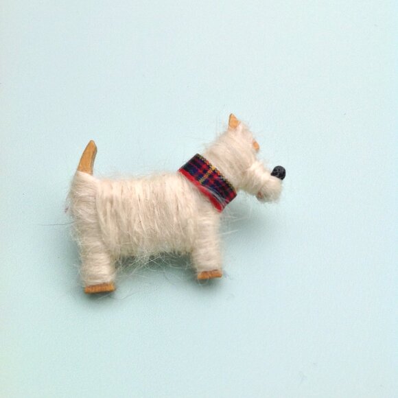 Artisan Brooch Scottish Shetland Wool, Tartan Plaid + Wood Scottie Terrier Dog - Picture 6 of 13
